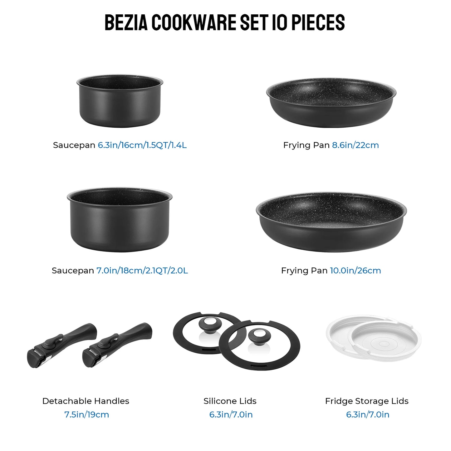 Induction Cookware Set 10 Pieces, Nonstick Pots and Pans Set with Removable Handles,