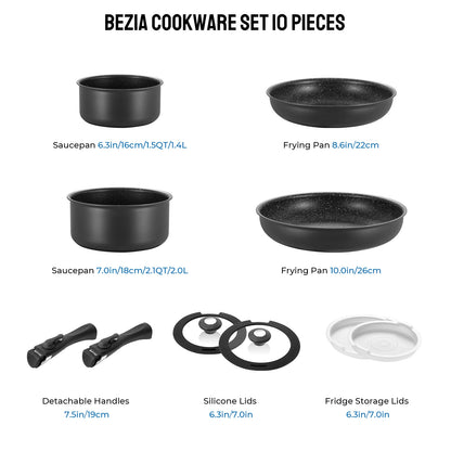 Induction Cookware Set 10 Pieces, Nonstick Pots and Pans Set with Removable Handles,