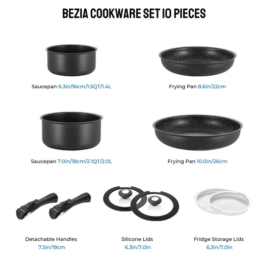 Induction Cookware Set 10 Pieces, Nonstick Pots and Pans Set with Removable Handles,