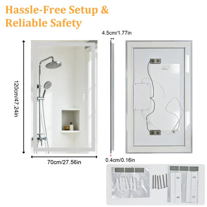 50/60/100/120cm LED Bathroom Mirror Built-in Bluetooth Speaker Waterproof