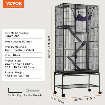 64.6" Rolling Metal Ferret Cage 4-Tier