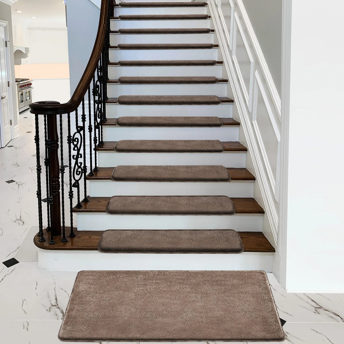 Bullnose Non-Slip Stair Treads -Ultra Plush- Washable Self-Adhesive