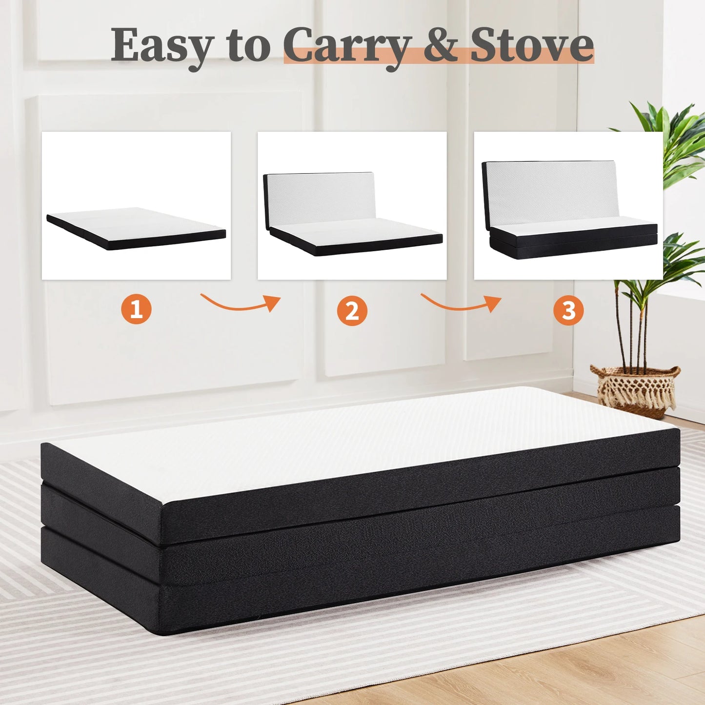 Tri-Fold Memory Foam Mattress with Collapsible and Washable Cover