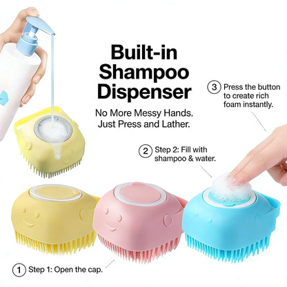 2-In-1 Pet Bath & Massage Brush With Shampoo Storage