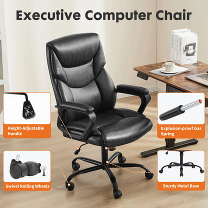 Ergonomic PU Leather Padded Chair Swivel Wheel With Lumbar Support