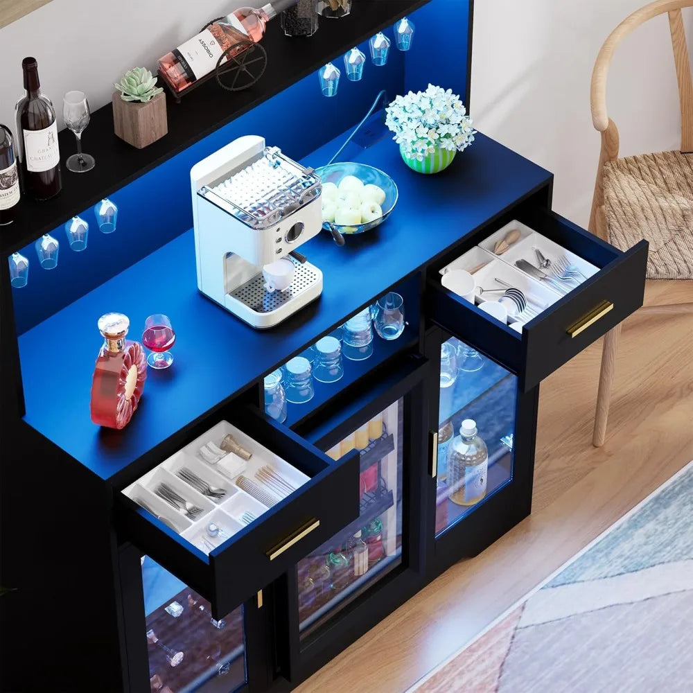 Mini Fridge Cabinet with LED Light & Power Outlet,