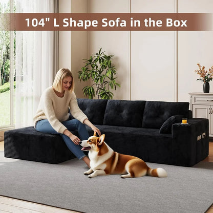 109" Boneless Couches for Living Room Modular Sectional Sofa with Oversized Chaise, L-Shape Cloud Couch with Deep, Customized