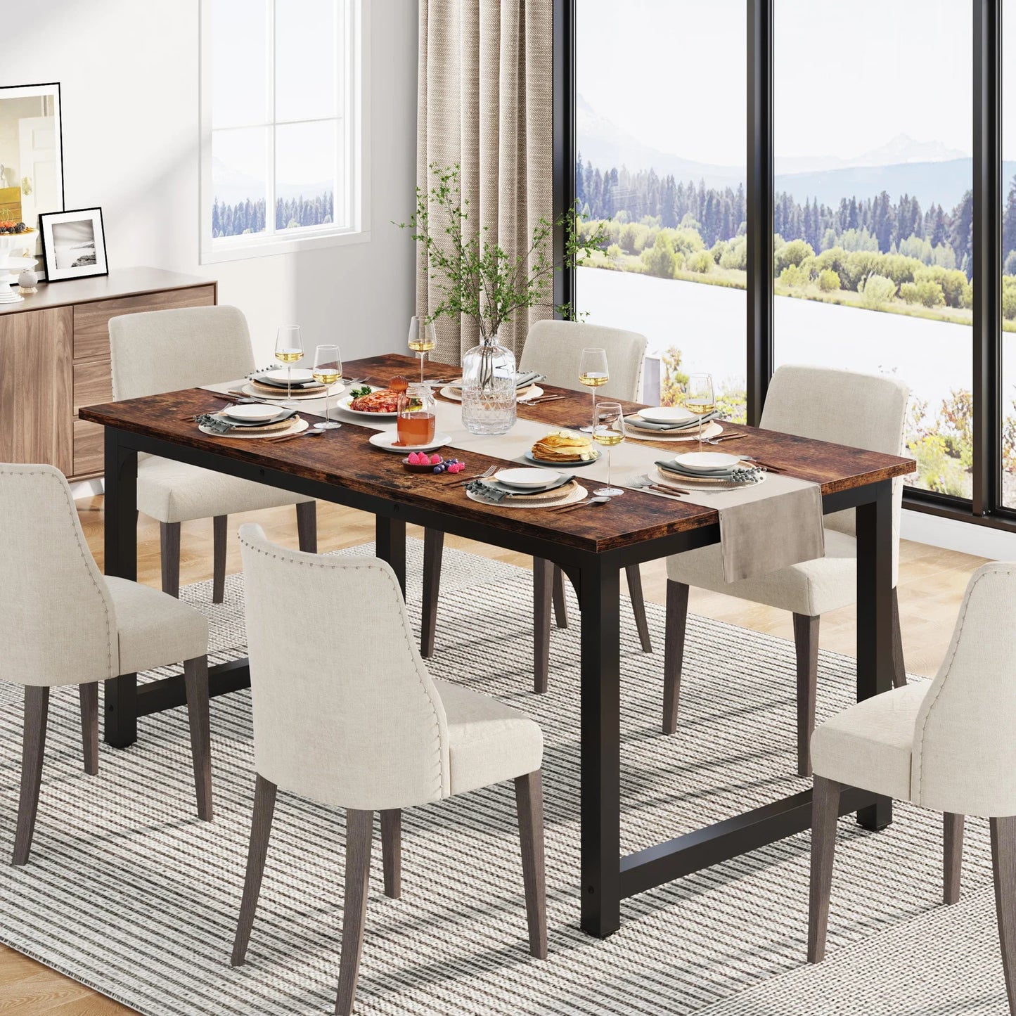 63"x31.5" Industrial Rectangular Kitchen Table for 6-8 Person