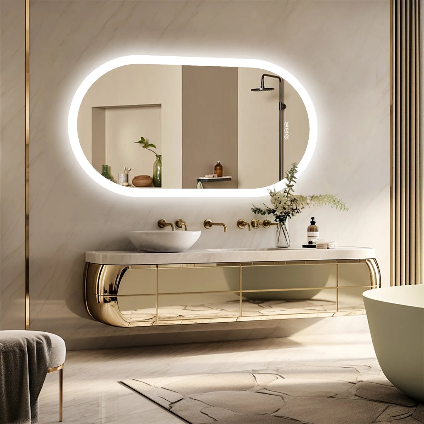 Backlit Smart LED Bathroom Mirror: Oval Dimmable 3 Colors Anti-Fog