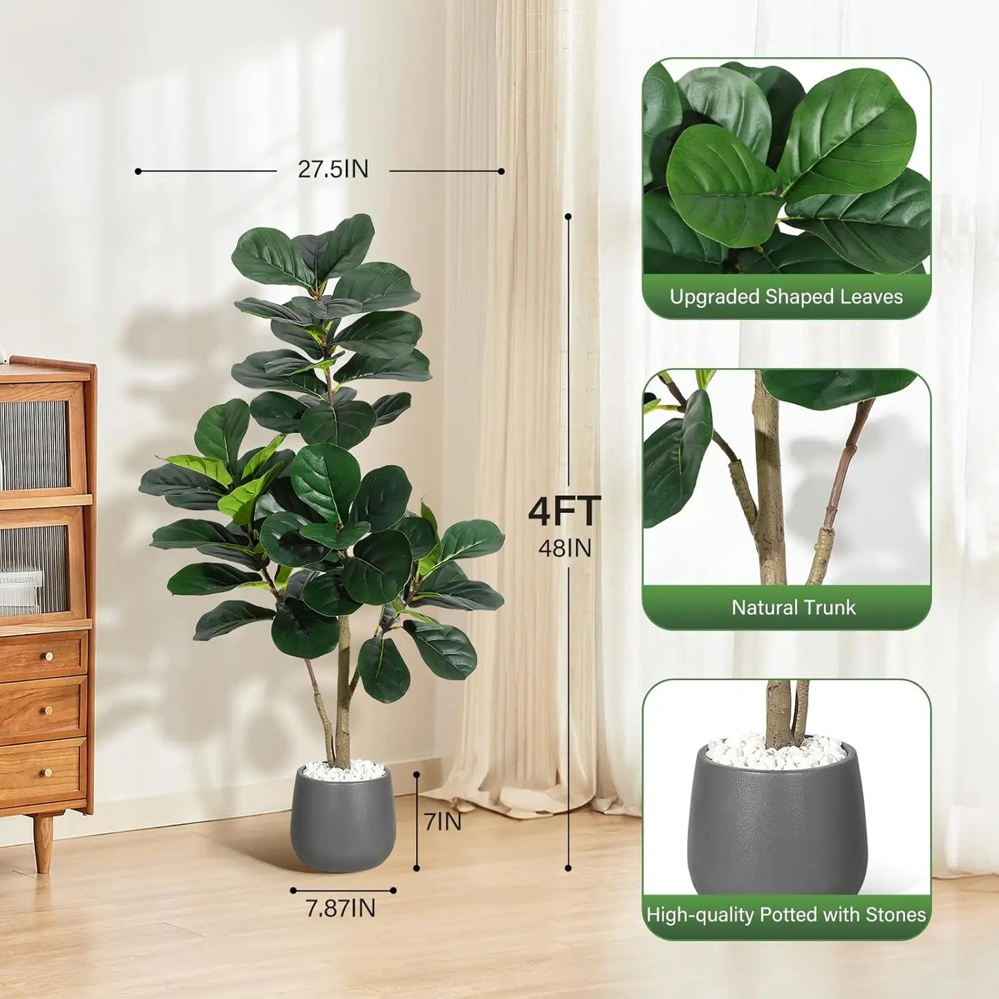 4FT/5FT/6FT/7FT Realistic Faux Ficus Lyrata Trees