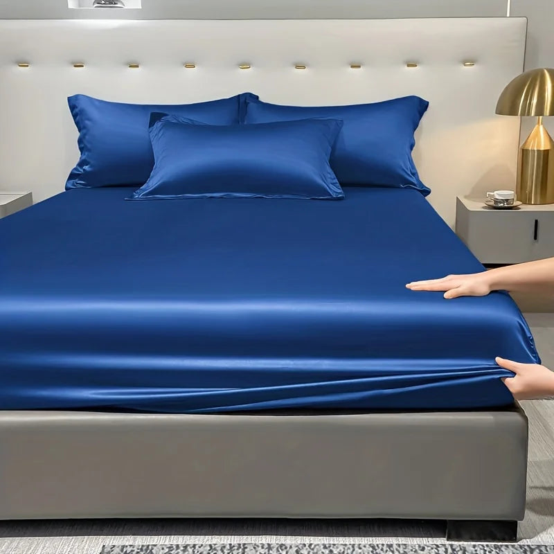 1 Simple Modern Satin Solid Color Fitted Sheet Ice Silk Bedspread