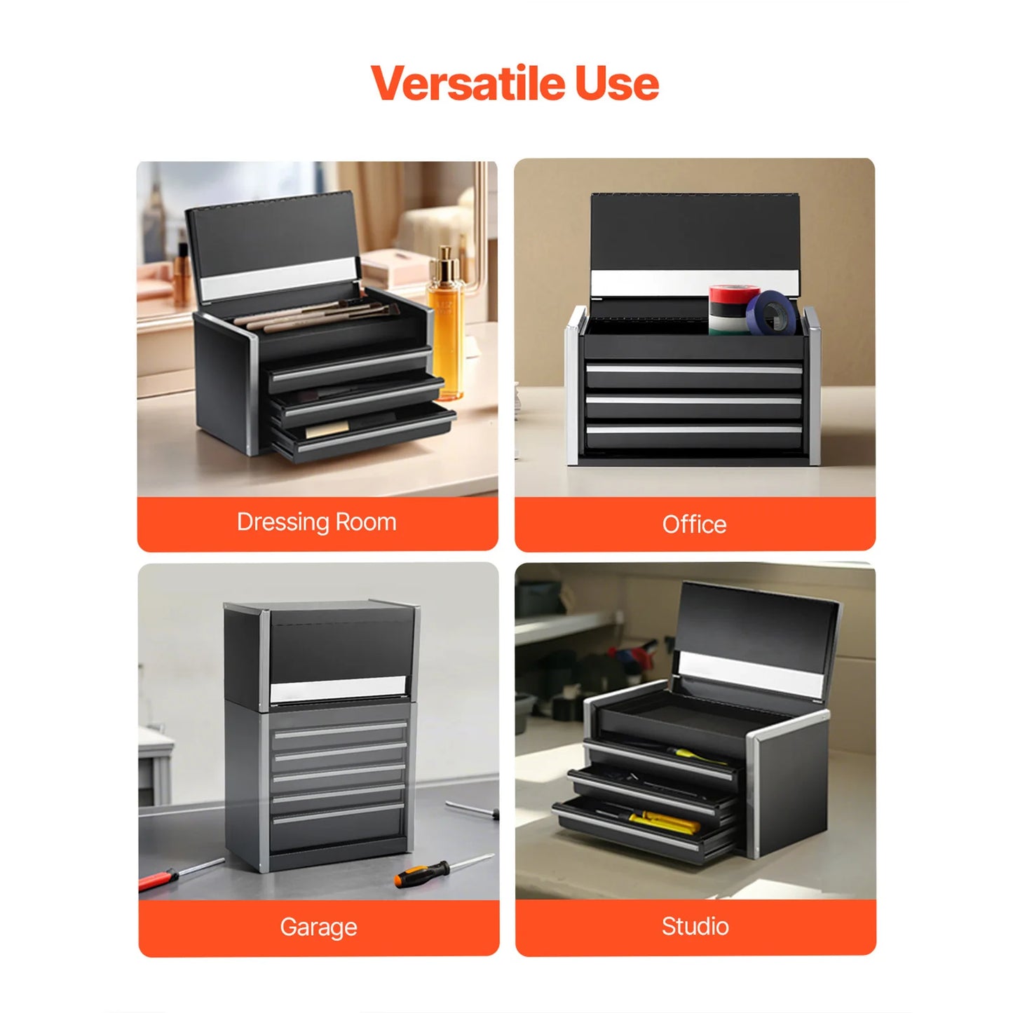 8.6in 3 Drawers Portable Metal Tool Box
