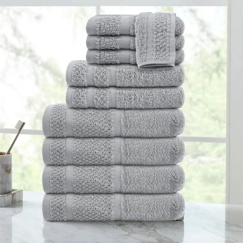 10 Piece Cotton Towel Set Soft Absorbent Bath Towels Quick Dry
