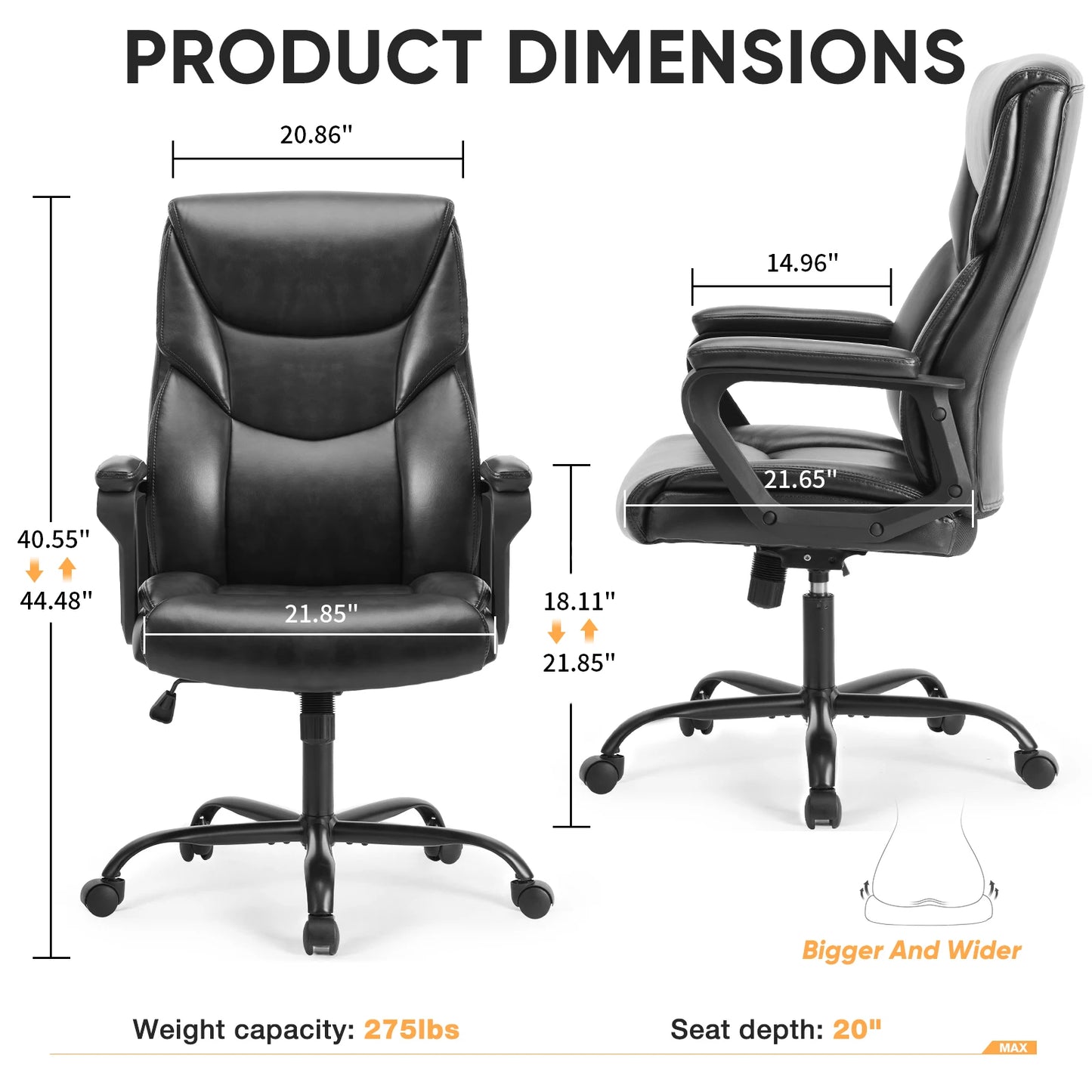 Ergonomic PU Leather Padded Chair Swivel Wheel With Lumbar Support