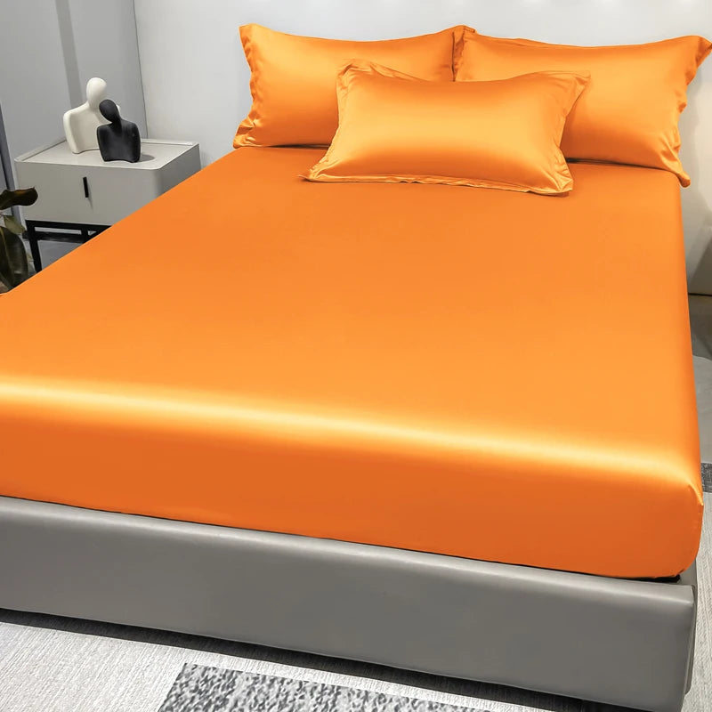 1 Simple Modern Satin Solid Color Fitted Sheet Ice Silk Bedspread