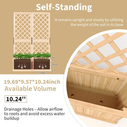 41"x10"x65" Freestanding Privacy Fence with Planter Box & Trellis