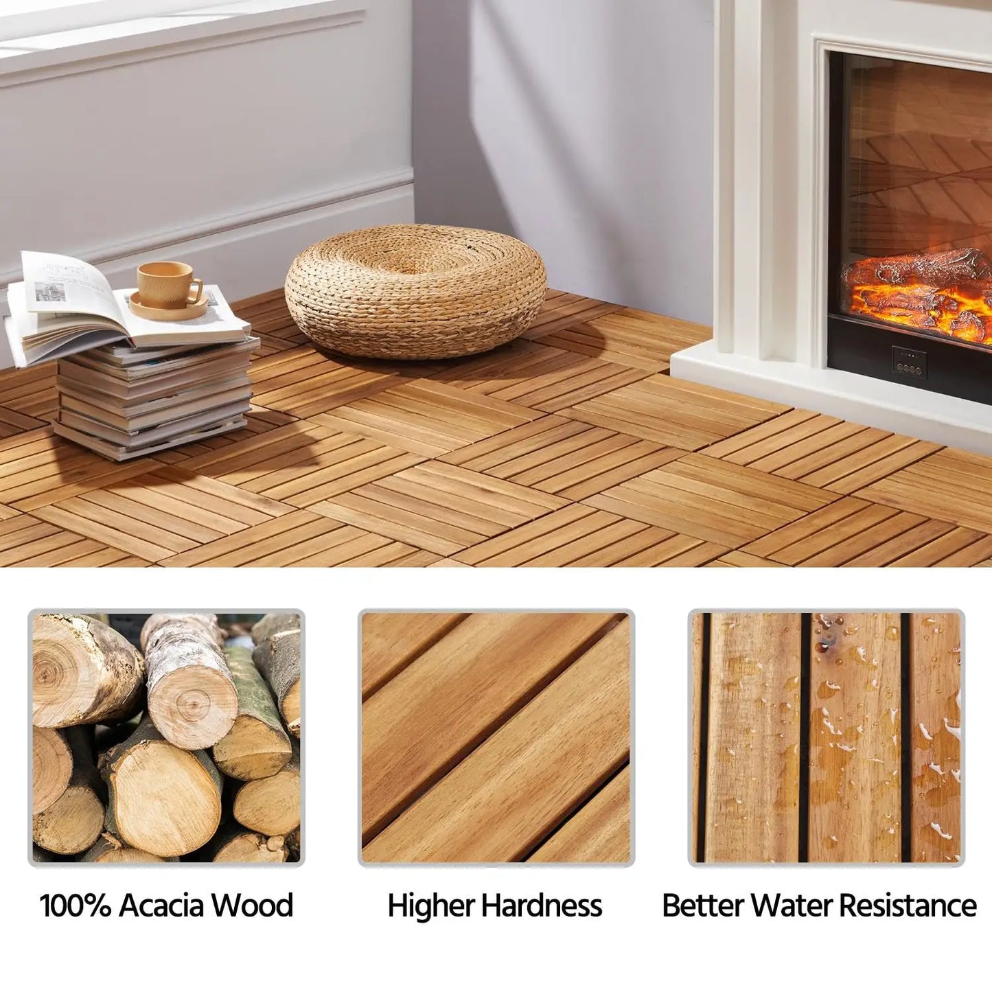 54PCS Acacia Wood Interlocking Flooring Tiles
