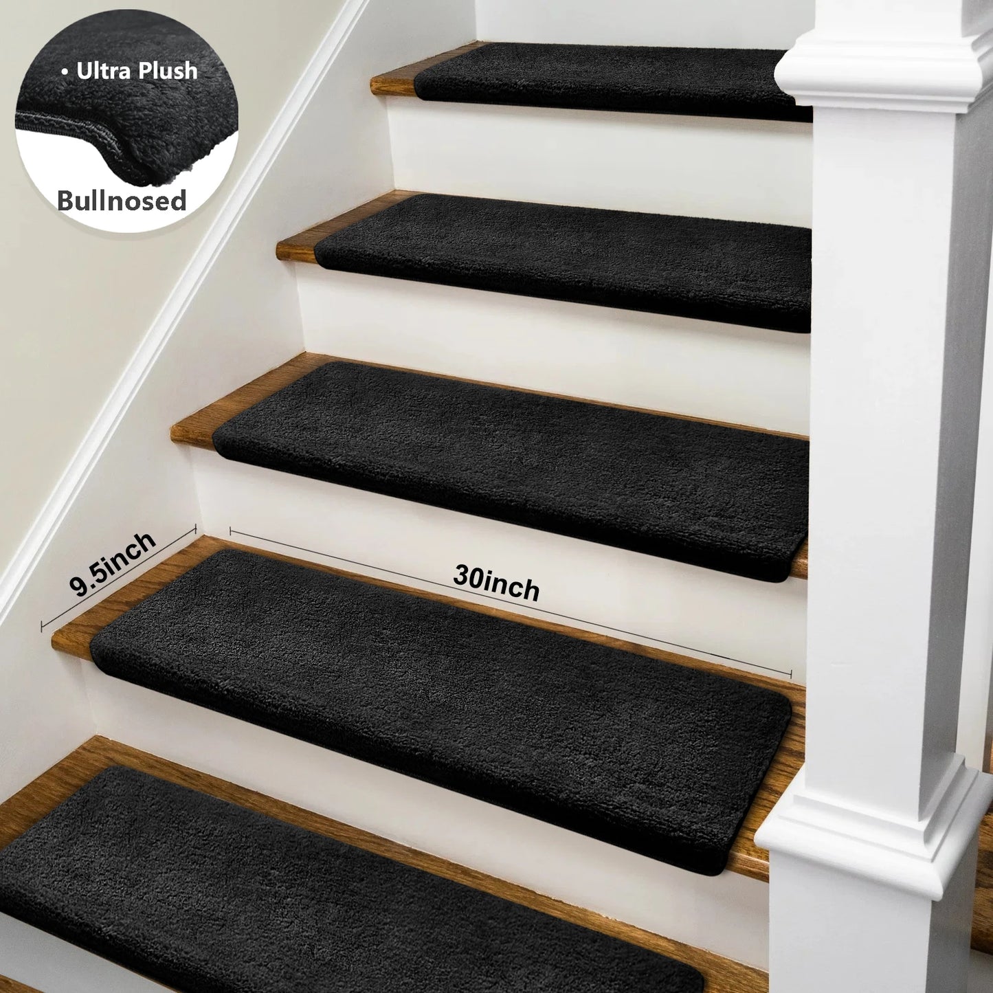 Bullnose Non-Slip Stair Treads -Ultra Plush- Washable Self-Adhesive