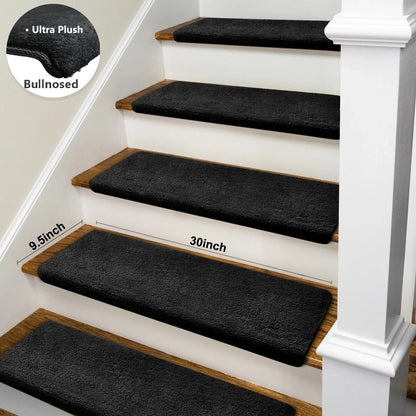 Bullnose Non-Slip Stair Treads -Ultra Plush- Washable Self-Adhesive