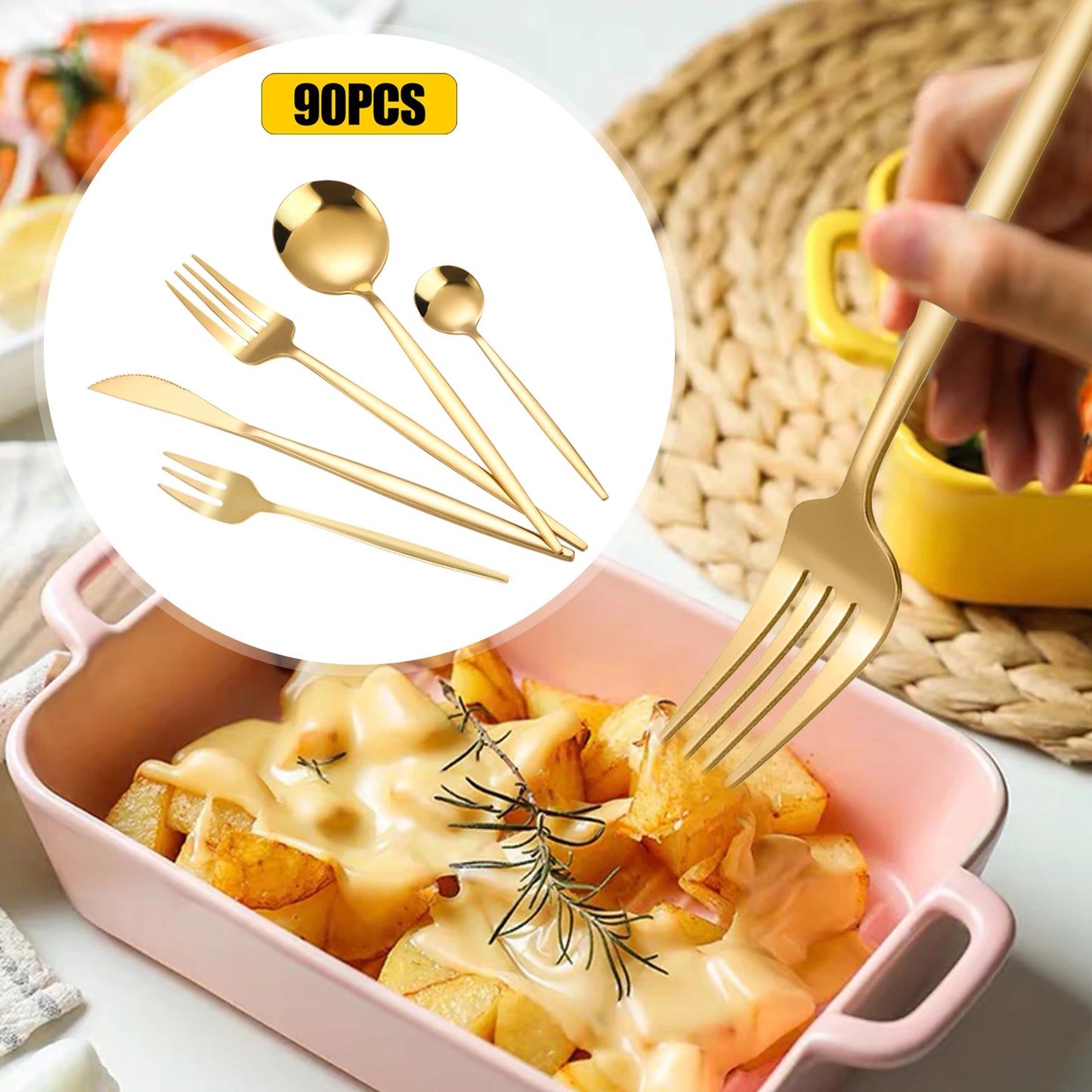 90Pcs Gold 420 Stainless Steel Tableware Set