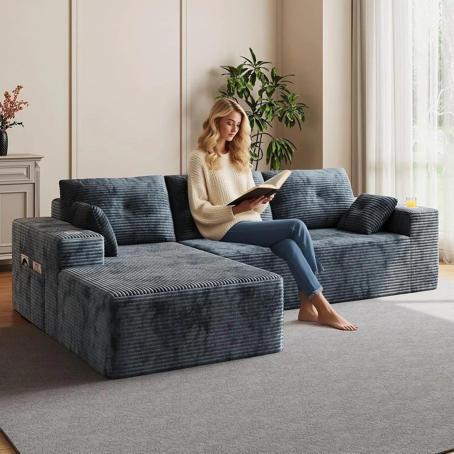 109" Boneless Couches for Living Room Modular Sectional Sofa with Oversized Chaise, L-Shape Cloud Couch with Deep, Customized