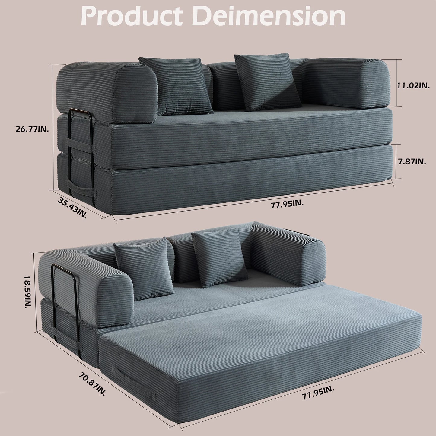 79" Folding Convertible Sofa Bed,