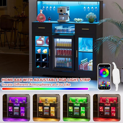 Mini Fridge Cabinet with LED Light & Power Outlet,