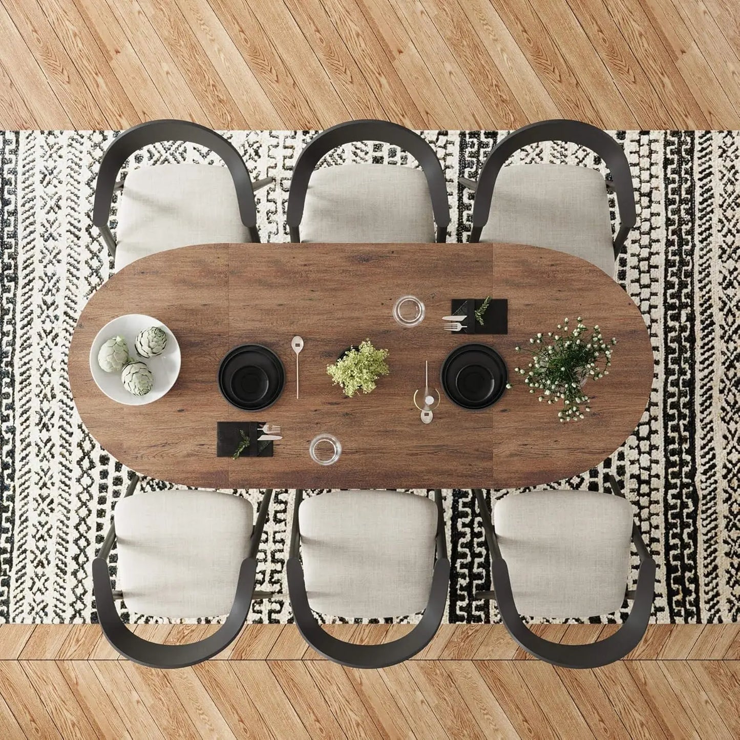 70.86in Rustic Oval Farmhouse Wood Kitchen Table for 6-8 Person