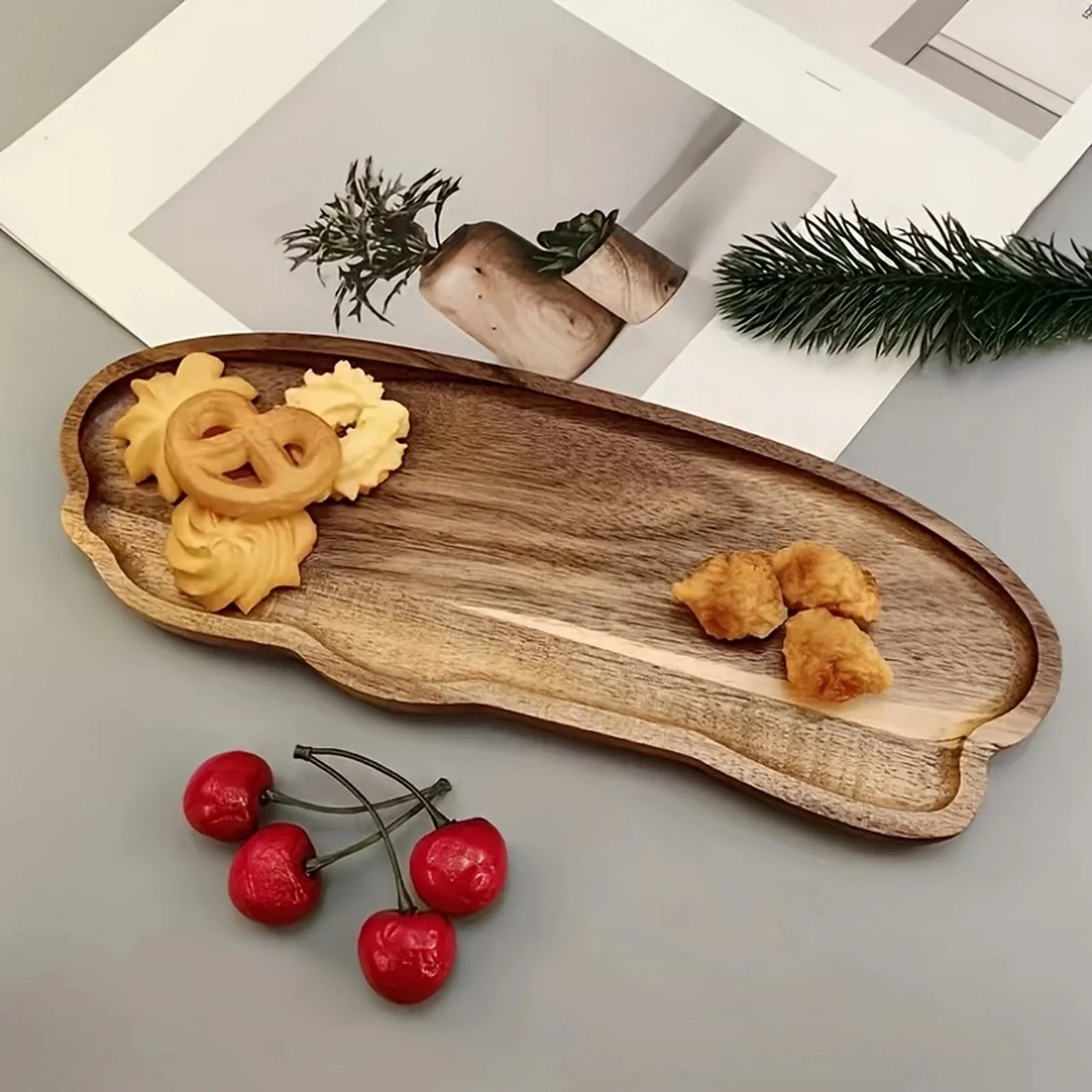 Japanese Style Acacia Wood Tray Rectangular Serving Plate Heat Resistant