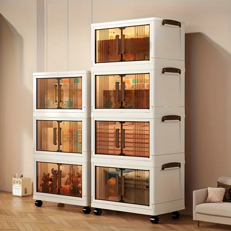 4/5-Tier Heavy-Duty Plastic Foldable & Stackable Wheeled Shelving Unit