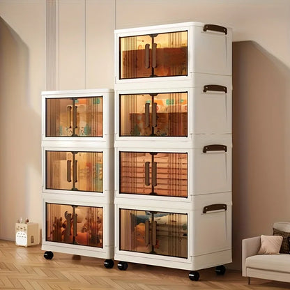 4/5-Tier Heavy-Duty Plastic Foldable & Stackable Wheeled Shelving Unit