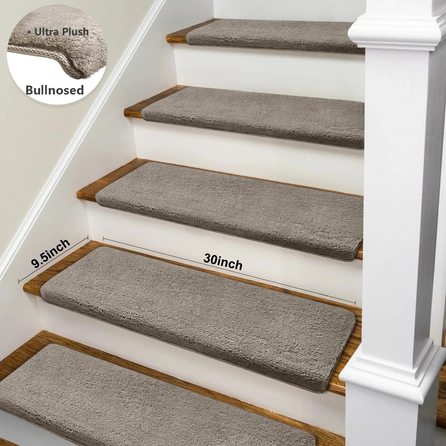 Bullnose Non-Slip Stair Treads -Ultra Plush- Washable Self-Adhesive