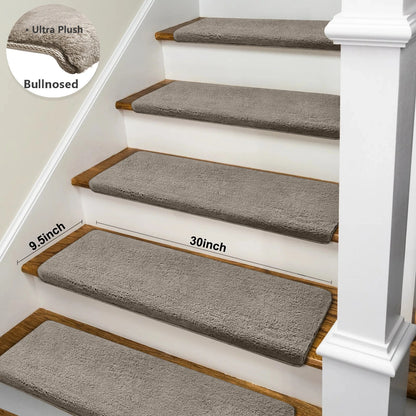 Bullnose Non-Slip Stair Treads -Ultra Plush- Washable Self-Adhesive