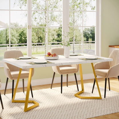 63-Inch Rectangular Dining Table with Faux Marble Table Top