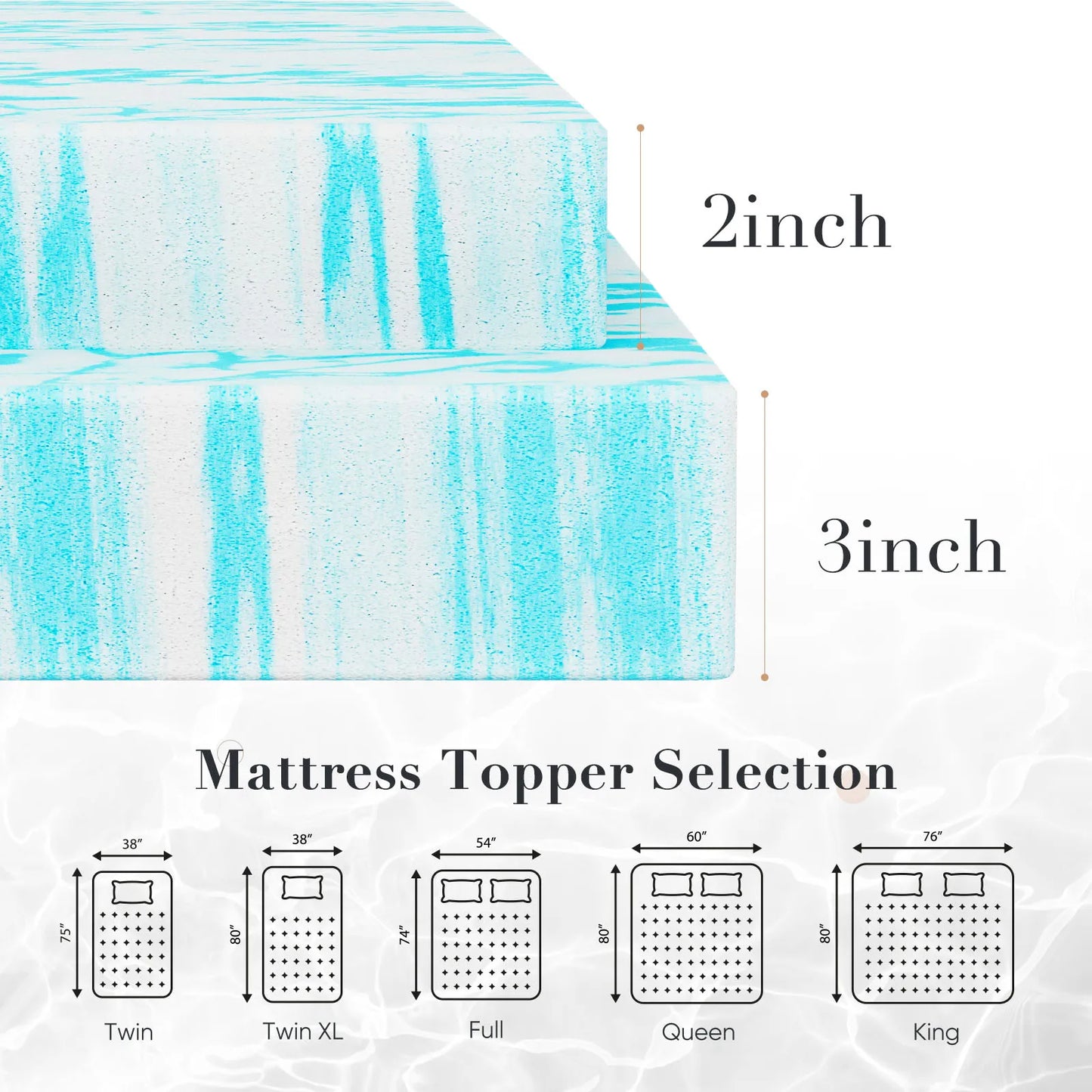 2-3 Inch Thick Gel Cooling Memory Foam Mattress Topper