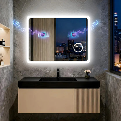 80/100/120/CM LED Bluetooth Bathroom Mirror Dimmable Backlit Vanity Mirror with 3X Magnifier and Screen Display