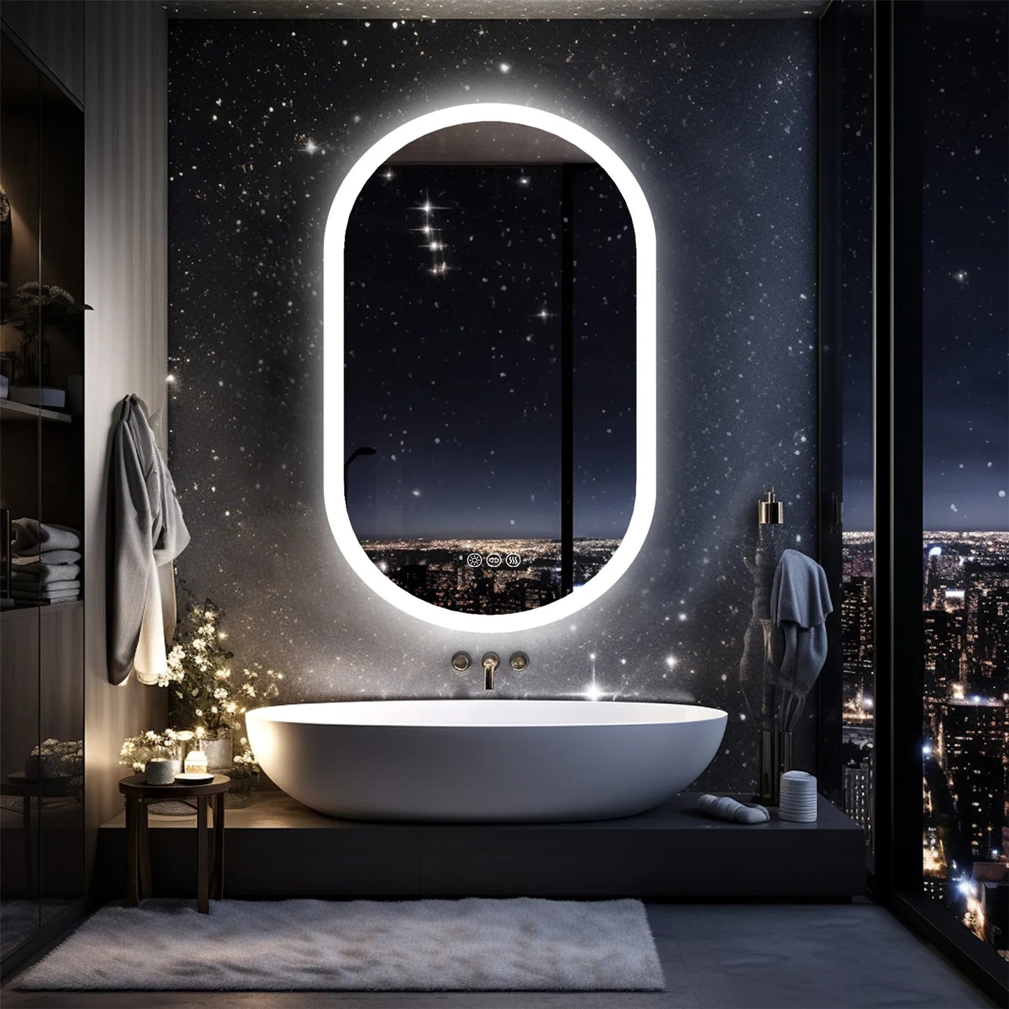 Backlit Smart LED Bathroom Mirror: Oval Dimmable 3 Colors Anti-Fog