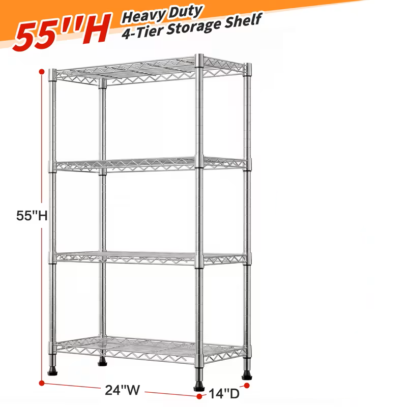 3/4/5/6/7/8 Tier Storage Shelves-Adjustable Wire Shelving Rack-Multi Sizes