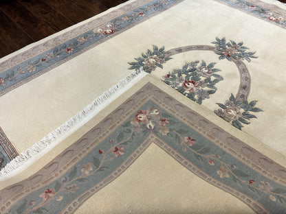 Chinese Carving Rug 8x10, Chinese Wool Carpet 8 x 10, Cream, 120 Line Rug, Vintage Handmade Art Deco Asian Oriental Rug, Aubusson Rug