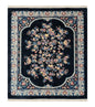 Black Chinese Wool Rug 8x10, Art Deco Floral Carpet, Soft Plush Pile