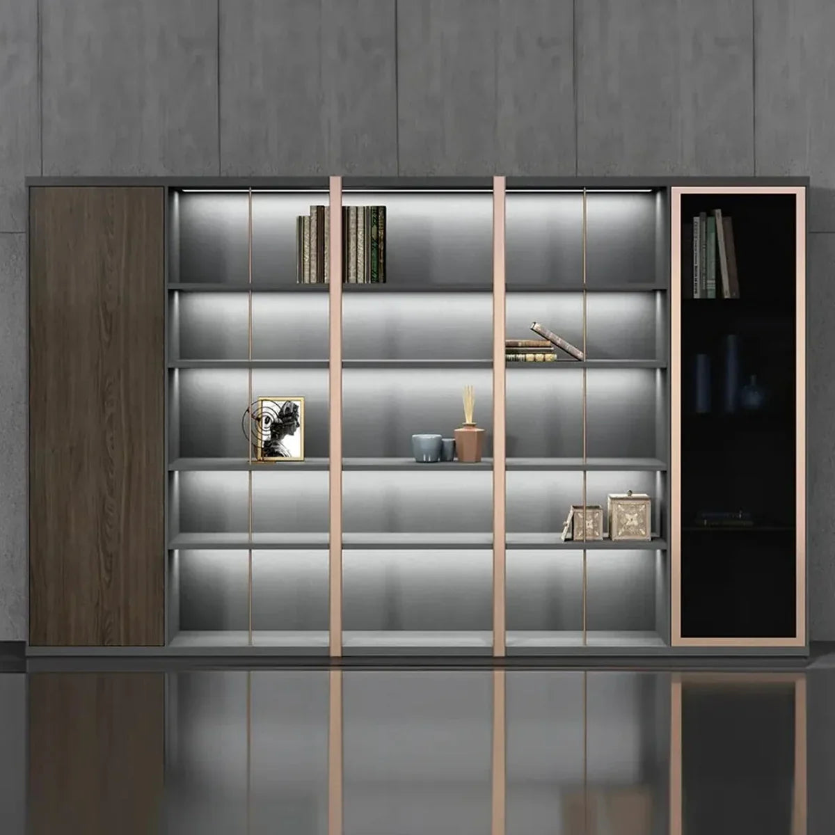Keats · Office Library Shelves w/ Lighting, Suit Closet & Storage