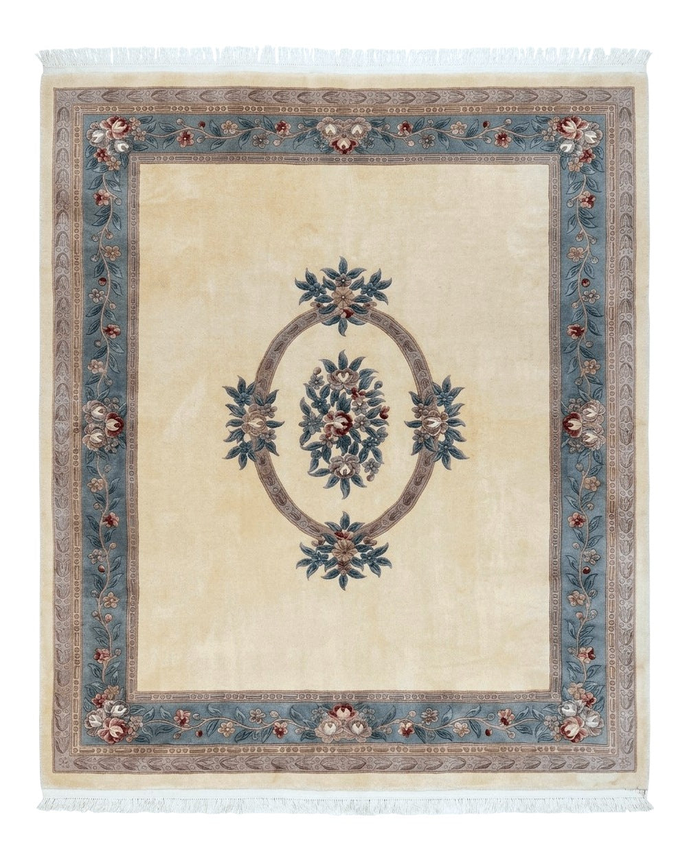 Chinese Carving Rug 8x10, Chinese Wool Carpet 8 x 10, Cream, 120 Line Rug, Vintage Handmade Art Deco Asian Oriental Rug, Aubusson Rug